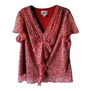 Just in Thyme blouse short flutter sleeve v-neck front ruffle 22W office boho